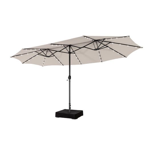 15 Feet Double-Sided Patio Umbrella with 48 LED Lights-Beige