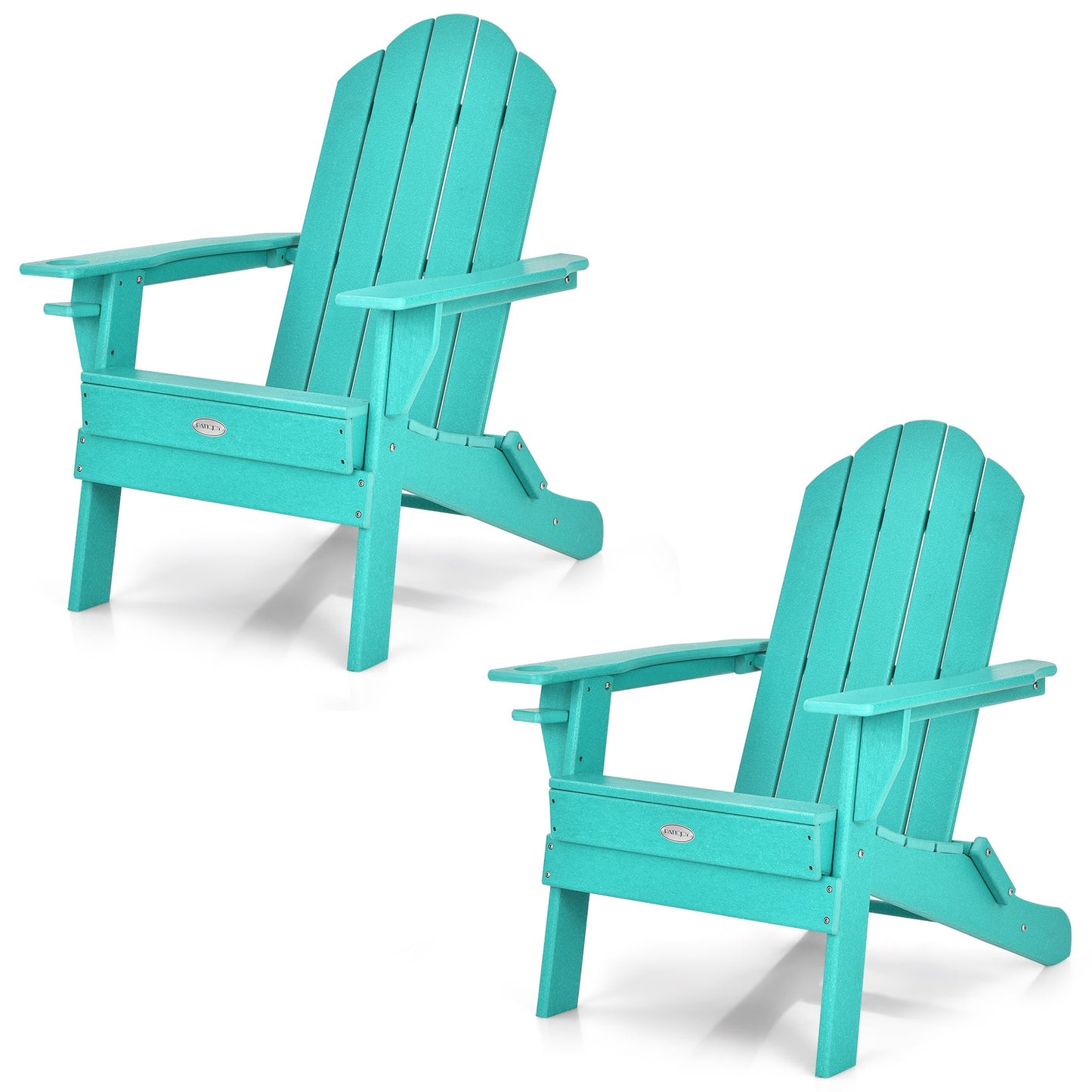 Foldable Weather Resistant Patio Chair with Built-in Cup Holder-Turquoise