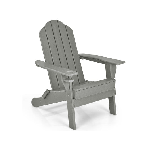 Foldable Weather Resistant Patio Chair with Built-in Cup Holder-Gray