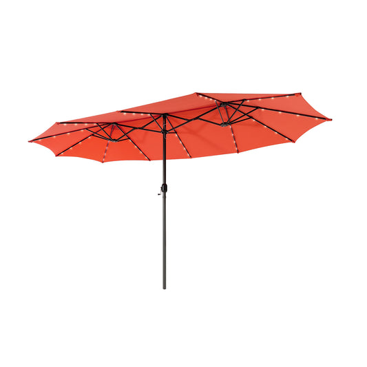 15 Feet Twin Patio Umbrella with 48 Solar LED Lights-Orange