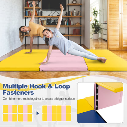 6 x 2 FT Tri-Fold Gym Mat with Handles and Removable Zippered Cover-Yellow