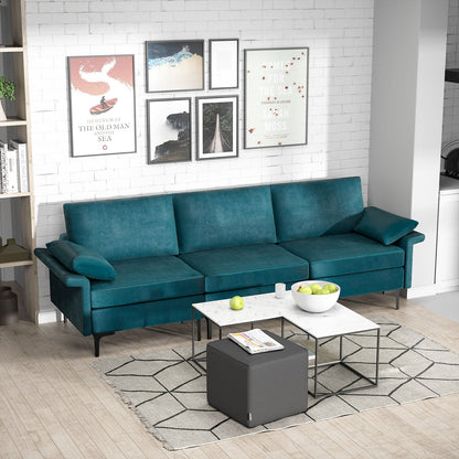 Large 3-Seat Sofa Sectional with Metal Legs and 2 USB Ports for 3-4 people-Green