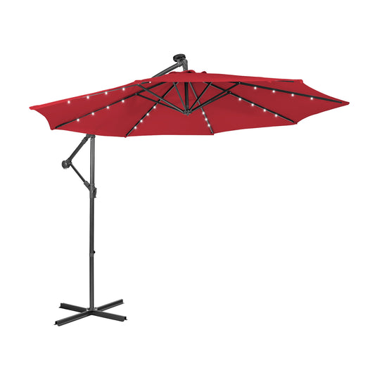 10 Feet Patio Solar Powered Cantilever Umbrella with Tilting System-Wine