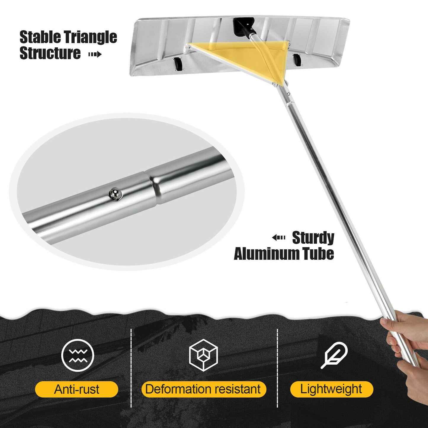 4.8-20 Feet Sectional Snow Roof Rake with Reinforced Aluminum Poles