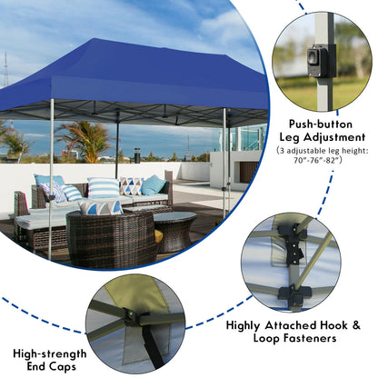 10 x 20 Feet Adjustable Folding Heavy Duty Sun Shelter with Carrying Bag-Blue