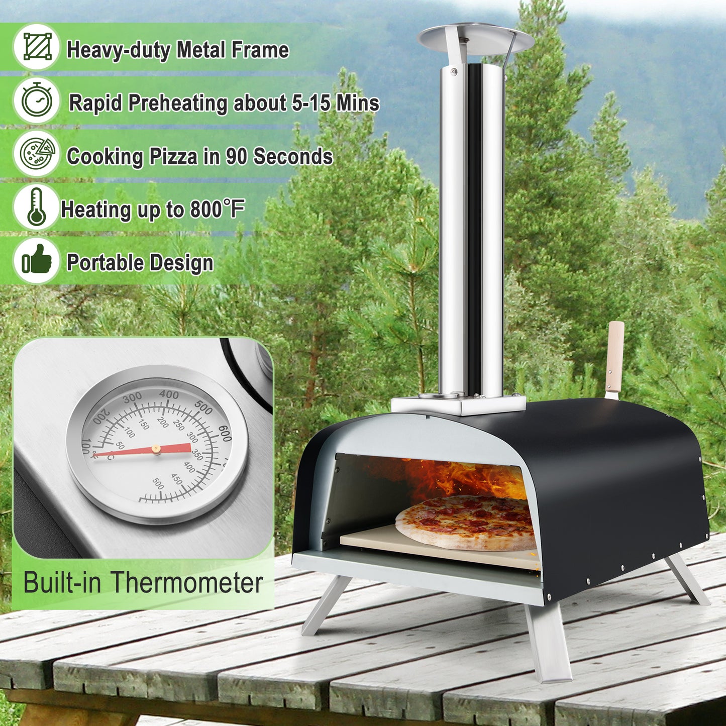 Portable Multi-Fuel Pizza Oven with Pizza Stone and Pizza Peel