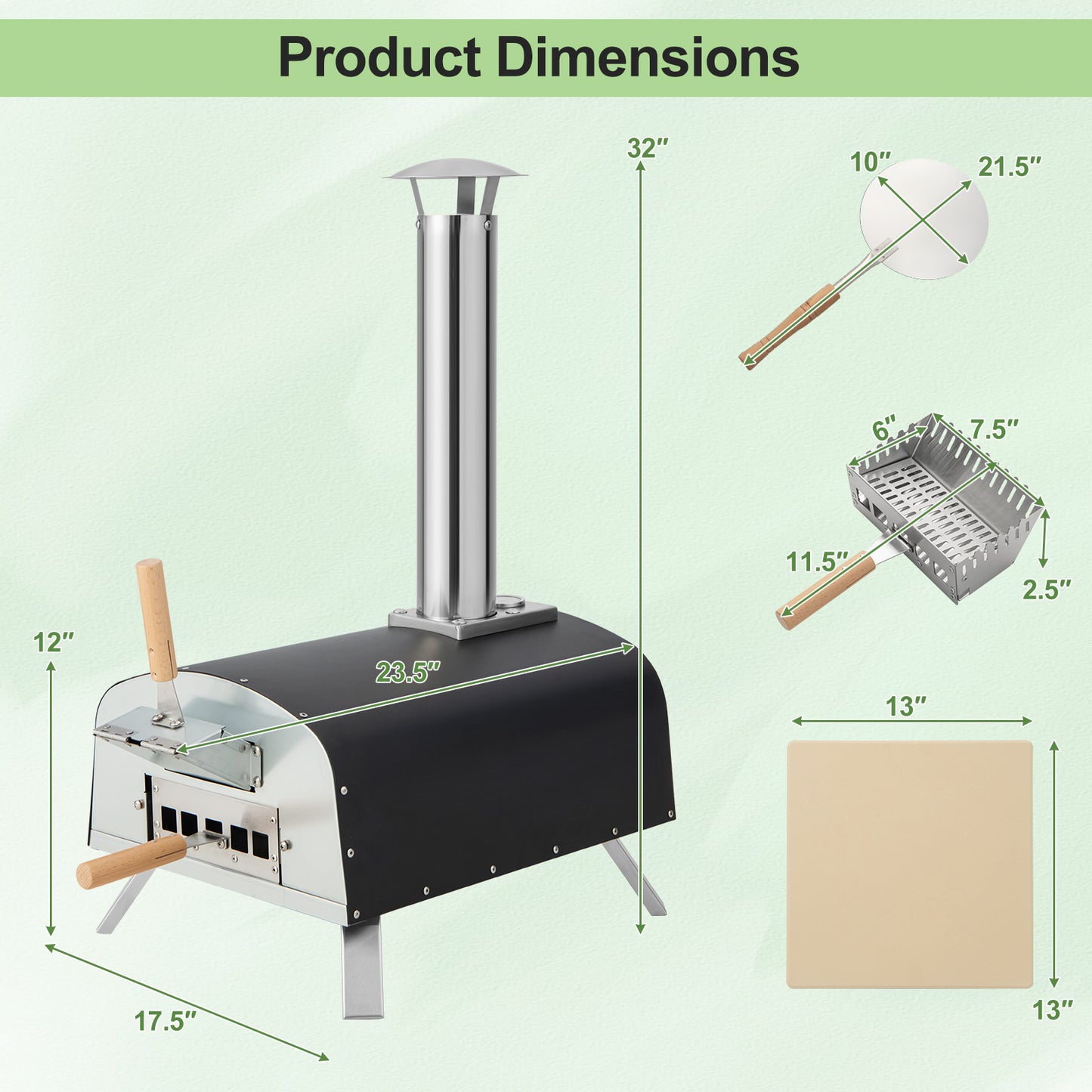 Portable Multi-Fuel Pizza Oven with Pizza Stone and Pizza Peel