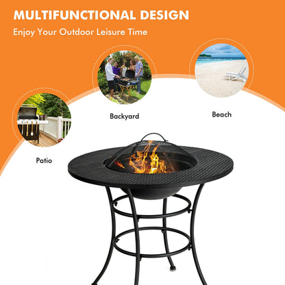 31.5 Inch Patio Fire Pit Dining Table With Cooking BBQ Grate