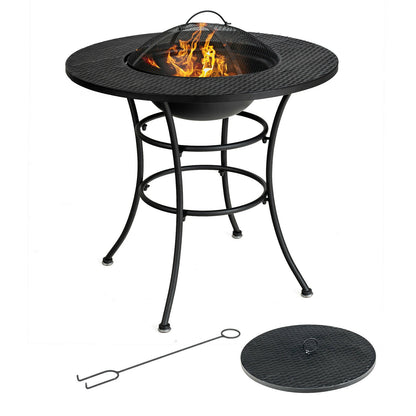 31.5 Inch Patio Fire Pit Dining Table With Cooking BBQ Grate