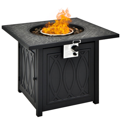 32 Inch Propane Fire Pit Table Square Tabletop with Lava Rocks Cover 50000 BTU-Black