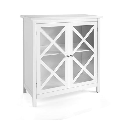 Freestanding Kitchen Buffet Cabinet with Glass Doors and Adjustable Shelf-Brown