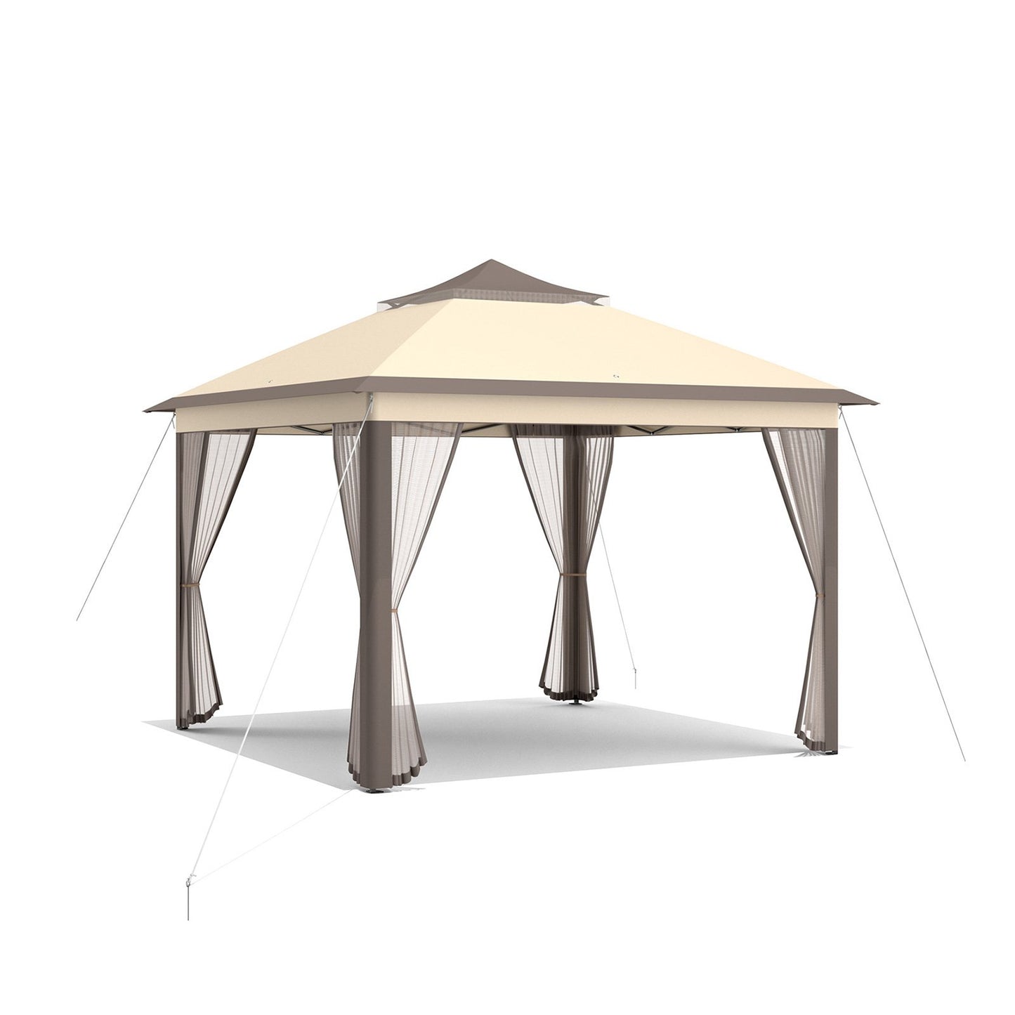 2-Tier 11 x 11 Feet Pop-Up Gazebo Tent Portable Canopy Shelter Carry Bag Mesh-Beige