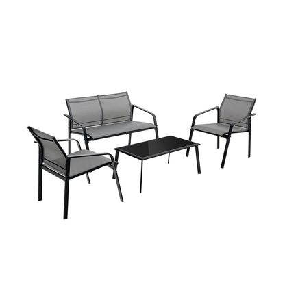 4 Pieces Patio Furniture Set with Armrest Loveseat Sofas and Glass Table Deck-Black