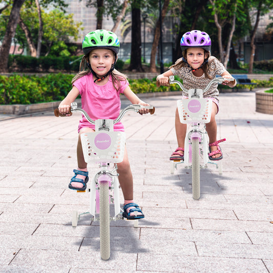 16 Inch Kids Bike with Front Handbrake and 2 Training Wheels-Purple