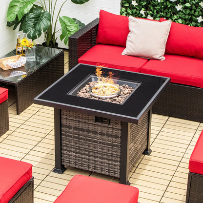 32 Inch Square Propane Fire Pit Table with Lava Rocks Cover-Brown