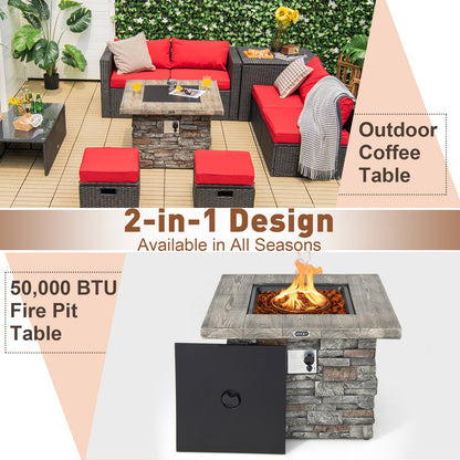 34.5 Inch Square Propane Gas Fire Pit Table with Lava Rock and PVC Cover-Gray
