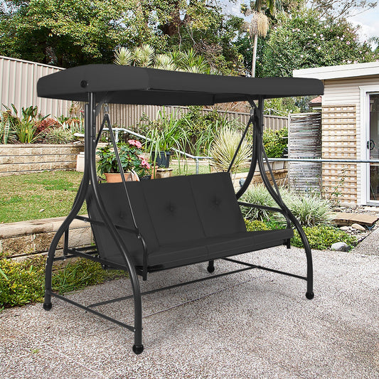 3 Seats Converting Outdoor Swing Canopy Hammock with Adjustable Tilt Canopy-Black - Direct by Wilsons Home Store