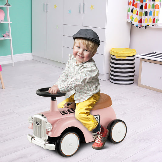 Kids Sit to Stand Vehicle with Working Steering Wheel and Under Seat Storage-Pink