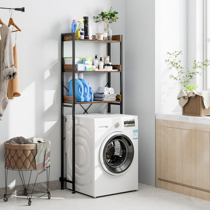 Over The Toilet Storage Rack with Hooks and Adjustable Bottom Bar-Gray