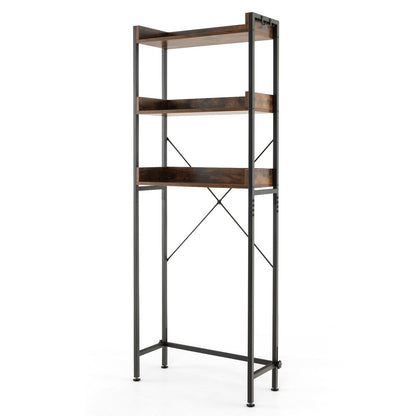 Over The Toilet Storage Rack with Hooks and Adjustable Bottom Bar-Gray