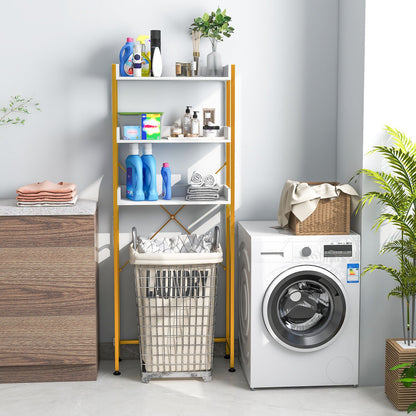 Over The Toilet Storage Rack with Hooks and Adjustable Bottom Bar-Gray