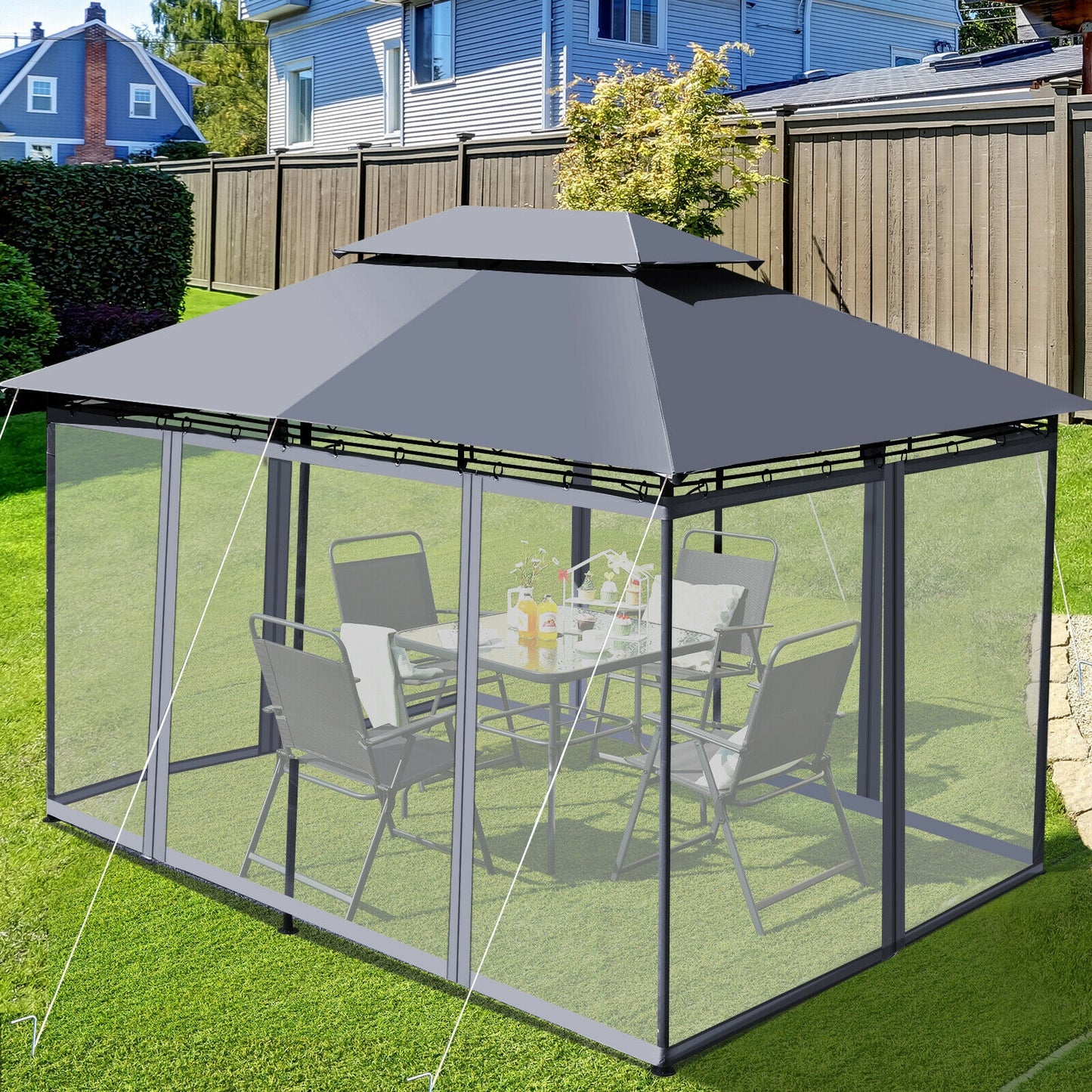 10 Feet x 13 Feet Tent Canopy Shelter with Removable Netting Sidewall-Beige