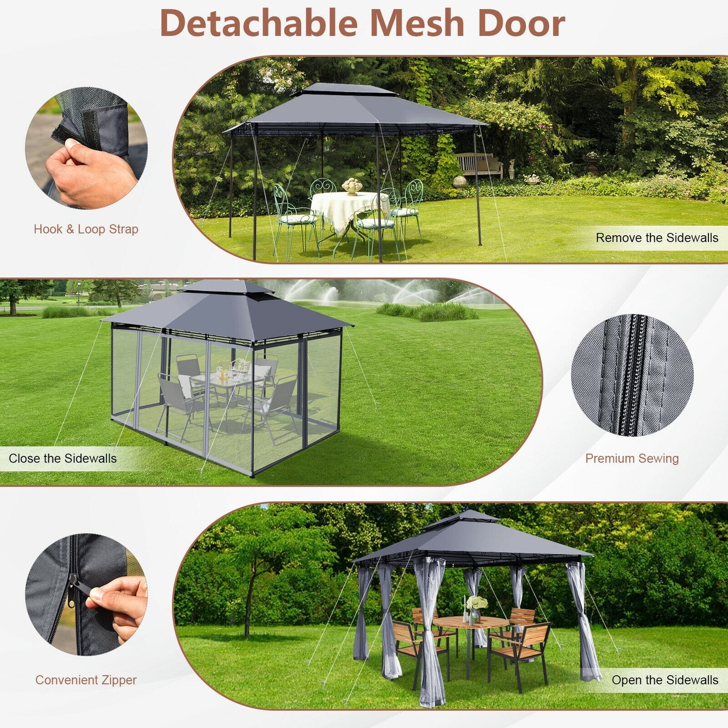 10 Feet x 13 Feet Tent Canopy Shelter with Removable Netting Sidewall-Beige