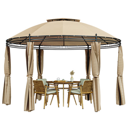11.5 Feet Outdoor Patio Round Dome Gazebo Canopy Shelter with Double Roof Steel-Brown
