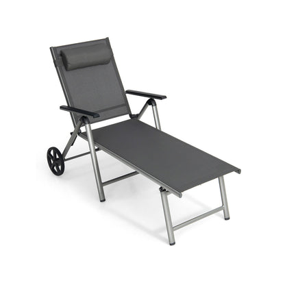 Adjustable Patio Folding Chaise Lounge Chair with Wheels