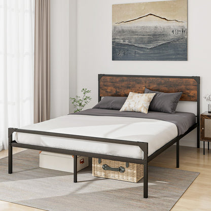 Platform Full/Queen Bed with Rustic Headboard and Footboard-Full Size