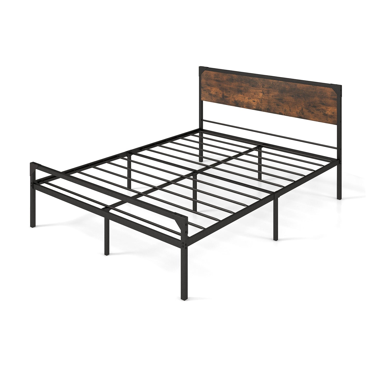 Platform Full/Queen Bed with Rustic Headboard and Footboard-Full Size