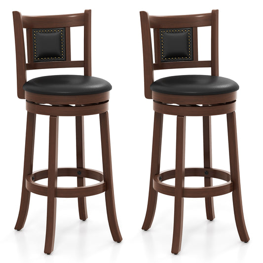 Set of 2 upholstered bar stools from Wilsons Home Store, 25.5 and 30.5 inches, with curved backrests and footrests for kitchen or dining areas.