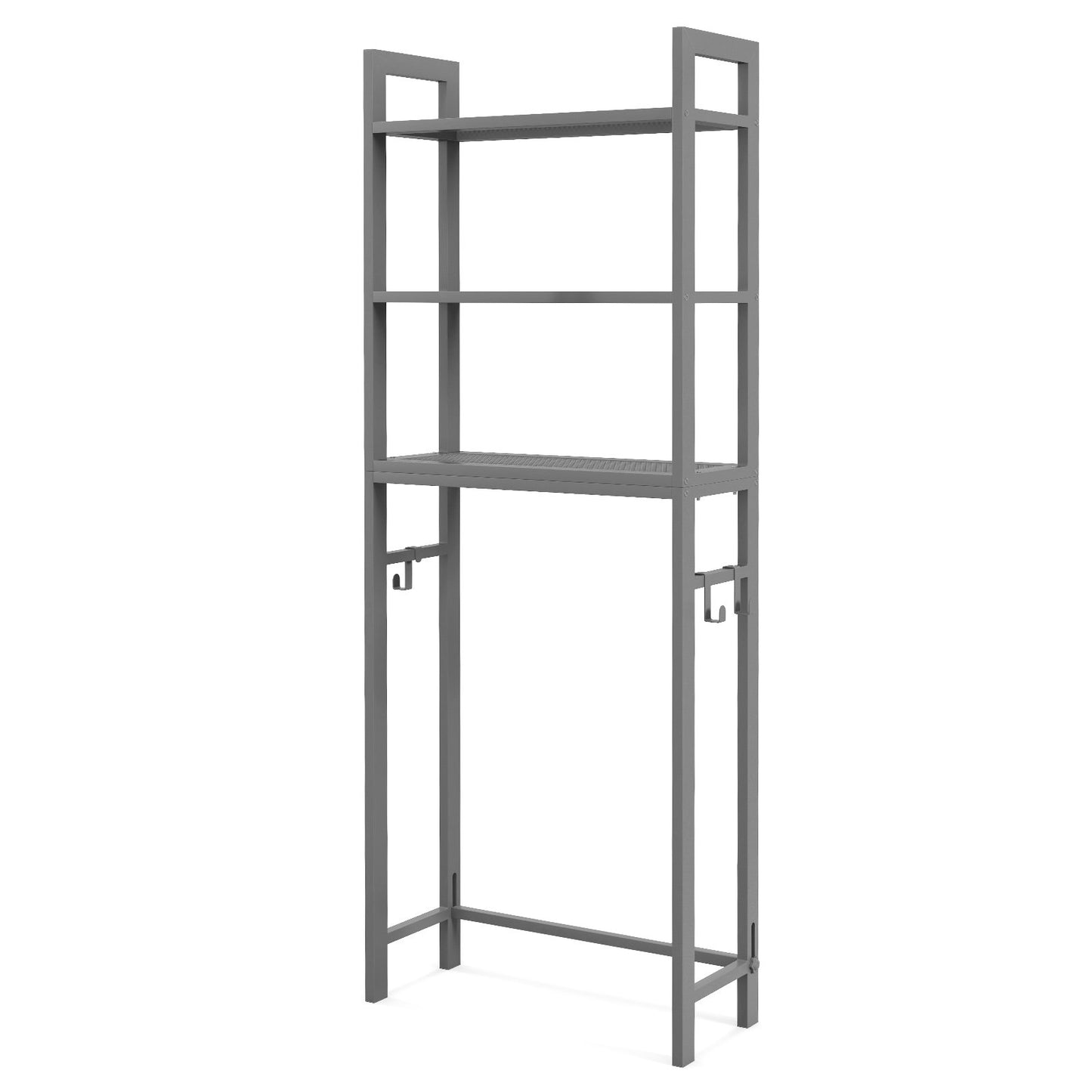 Over-The-Toilet Storage Shelf Space Saving Metal Bathroom Organizer Hooks-Brown