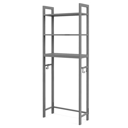Over-The-Toilet Storage Shelf Space Saving Metal Bathroom Organizer Hooks-Brown