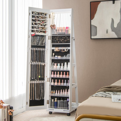 64 Inches Lockable Jewelry Cabinet Armoire with Built-in Makeup Mirror-Black