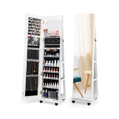 64 Inches Lockable Jewelry Cabinet Armoire with Built-in Makeup Mirror-Black