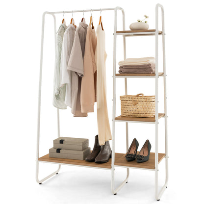 Clothes Rack Free Standing Storage Tower with Metal Frame-Natural