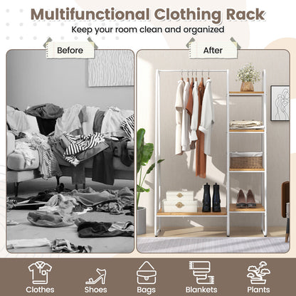 Clothes Rack Free Standing Storage Tower with Metal Frame-Natural