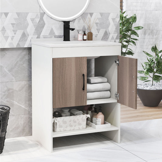 25 Inch Bathroom Vanity Sink Combo Cabinet with Doors and Open Shelf-Gray