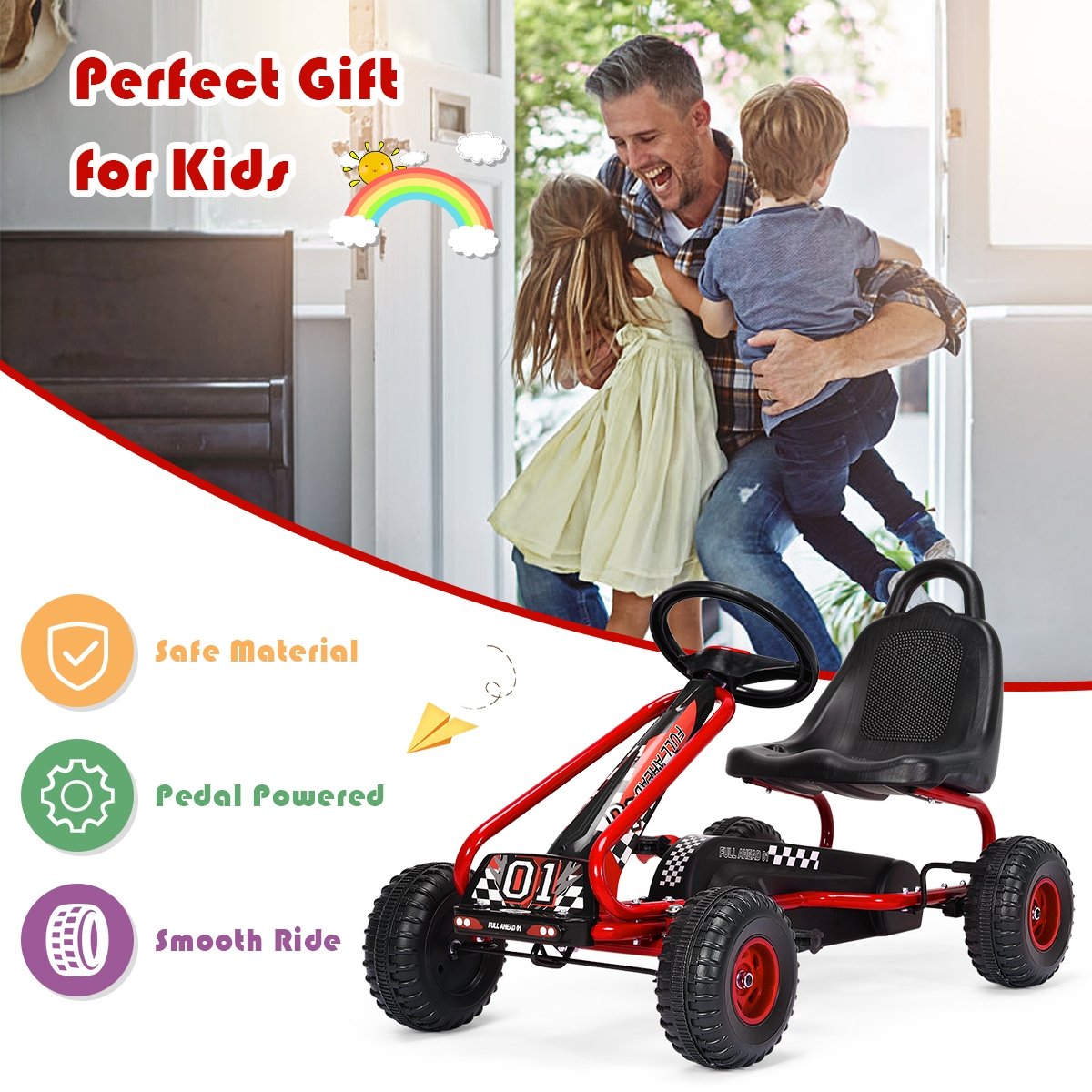 4 Wheel Pedal Powered Ride On with Adjustable Seat-Blue