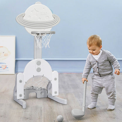 3 in 1 Kids Basketball Hoop Set with Balls-White