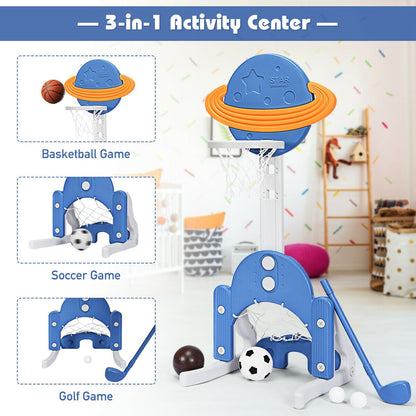 3 in 1 Kids Basketball Hoop Set with Balls-Blue