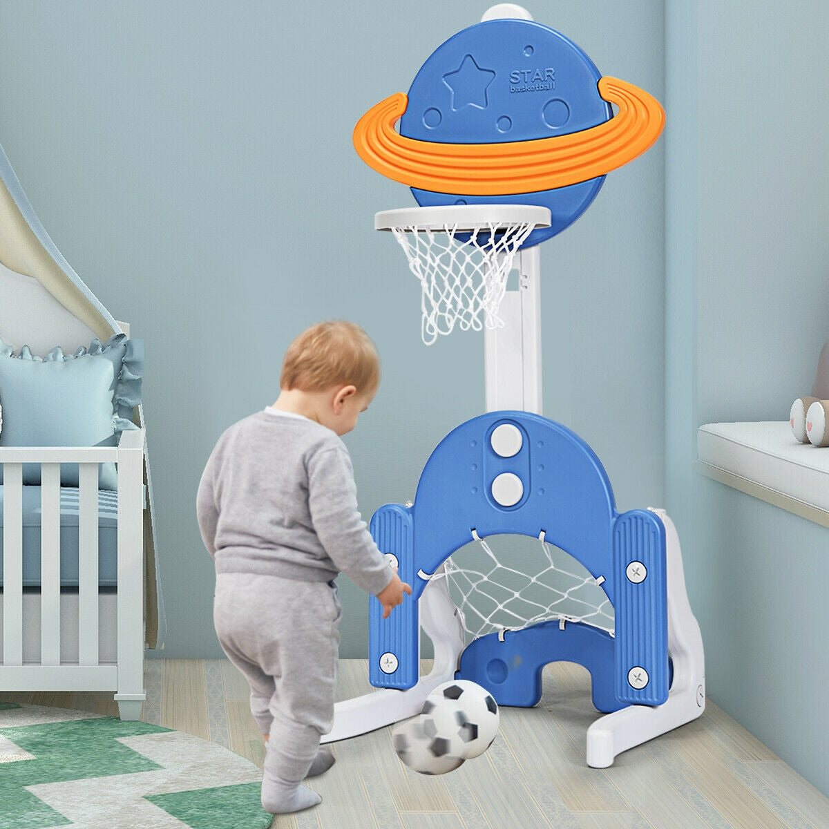 3 in 1 Kids Basketball Hoop Set with Balls-Blue