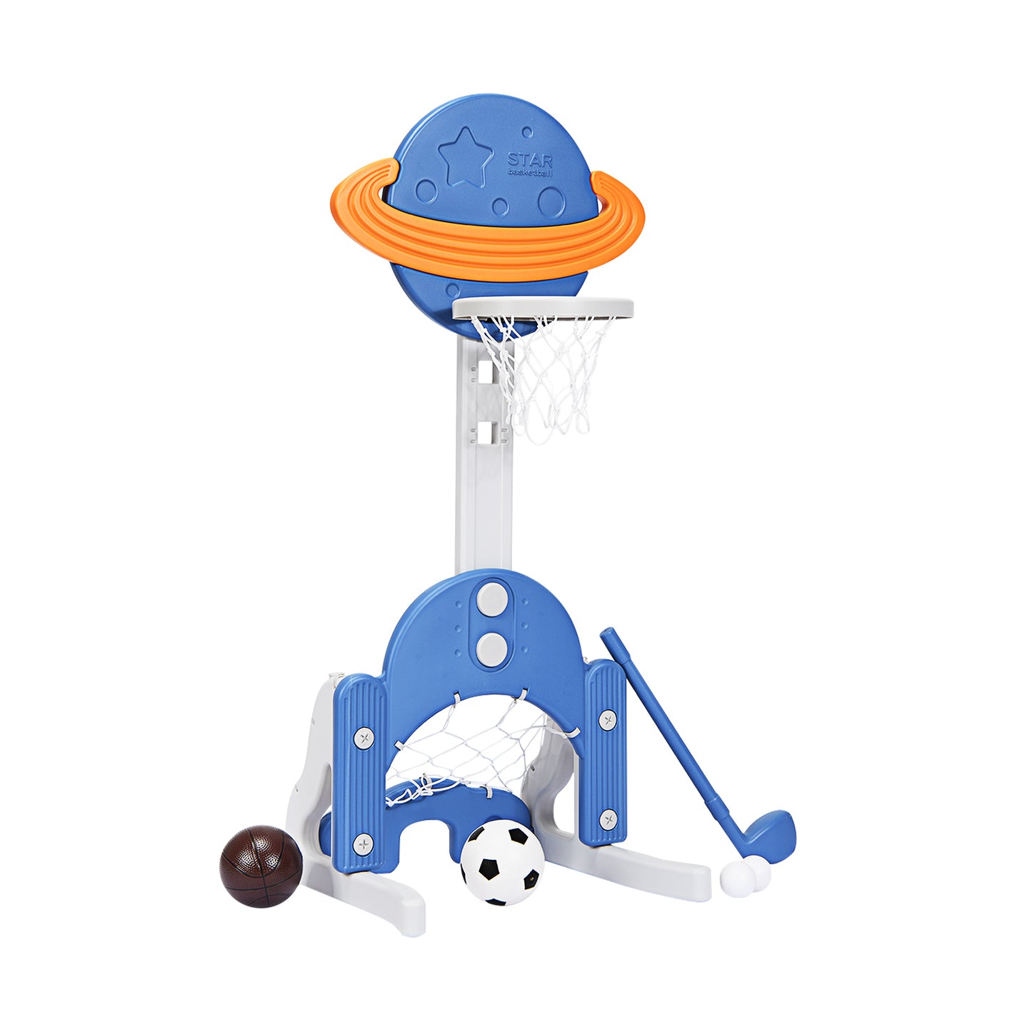 3 in 1 Kids Basketball Hoop Set with Balls-Blue