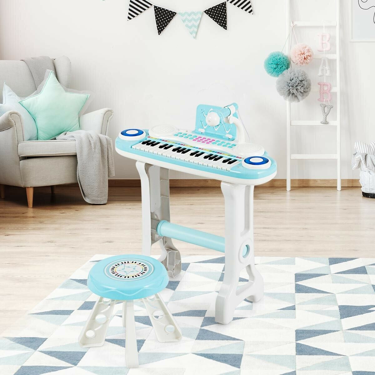 37-key Kids Electronic Piano Keyboard Playset-Blue