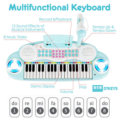 37-key Kids Electronic Piano Keyboard Playset-Blue