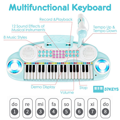 37-key Kids Electronic Piano Keyboard Playset-Blue