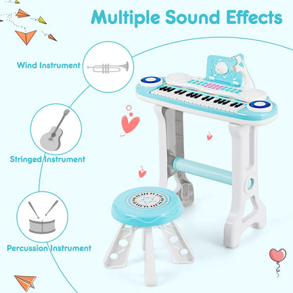 37-key Kids Electronic Piano Keyboard Playset-Blue