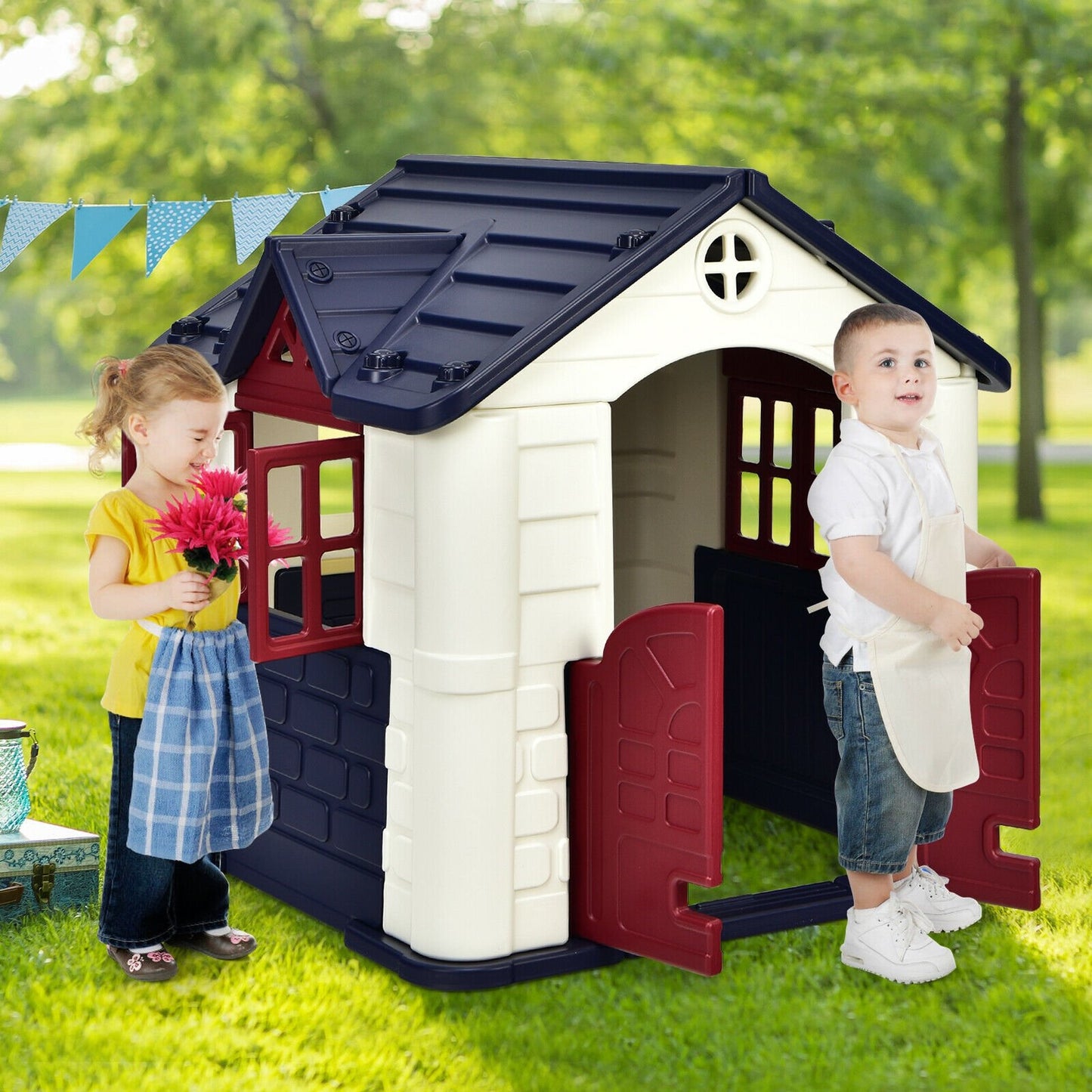 Kid’s Playhouse Pretend Toy House For Boys and Girls 7 Pieces Toy Set-Blue