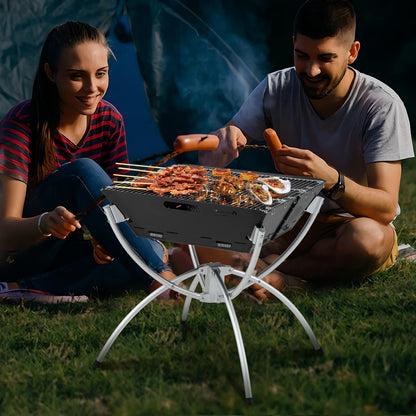 3-in-1 Camping Campfire Grill with Stainless Steel Grills Carrying Bag & Gloves-Black